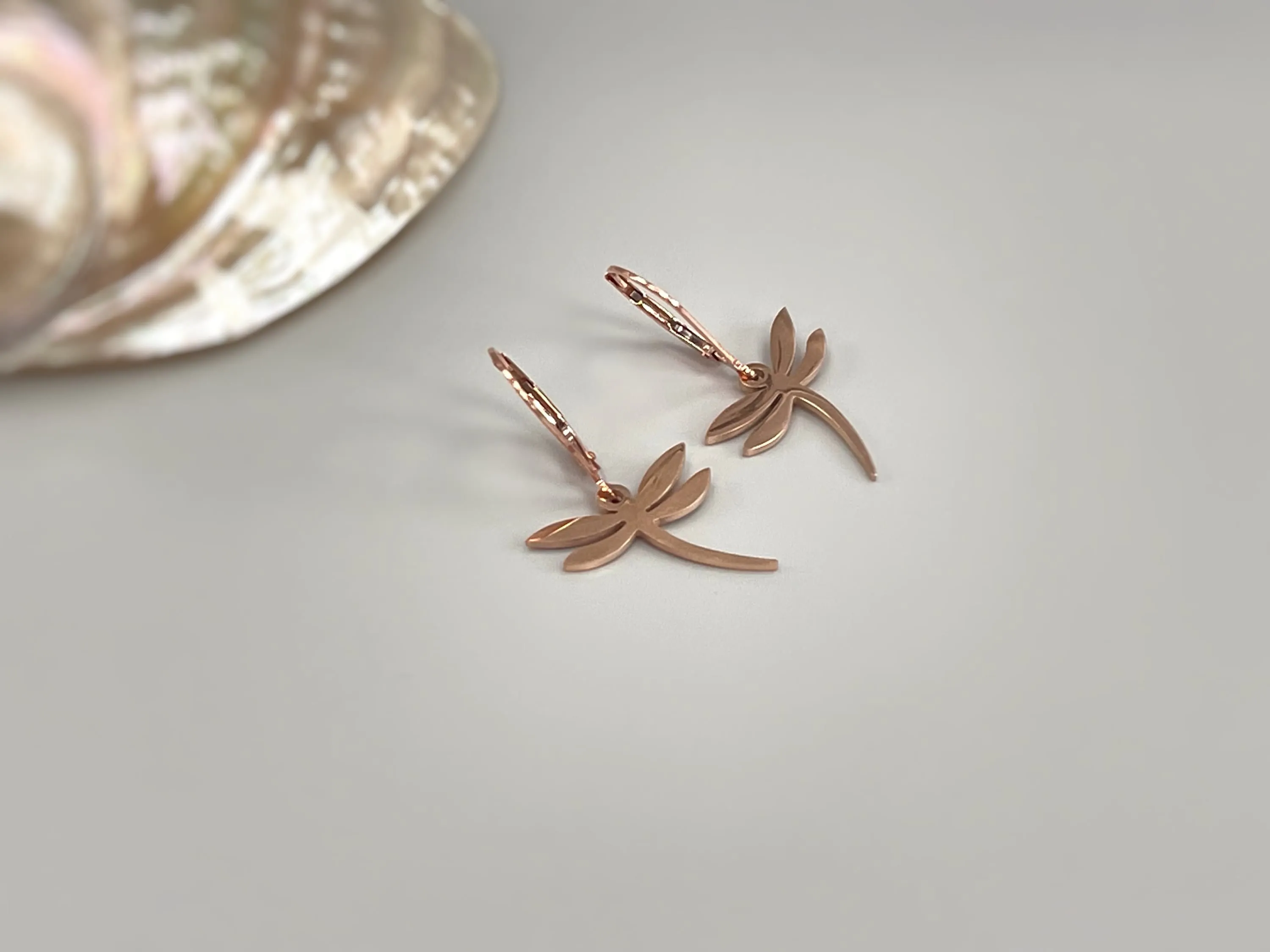 Dragonfly Earrings dangle Gold, Silver, Rose Gold