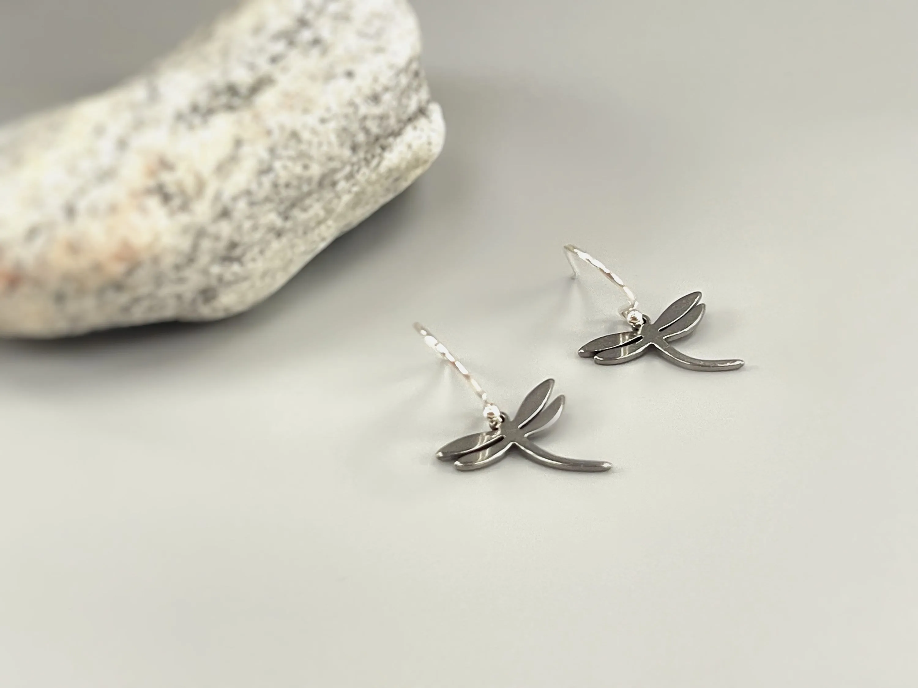 Dragonfly Earrings dangle Gold, Silver, Rose Gold