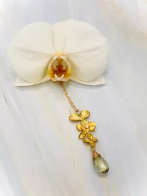 Elegant 14k Gold Green Amethyst Orchid Necklace