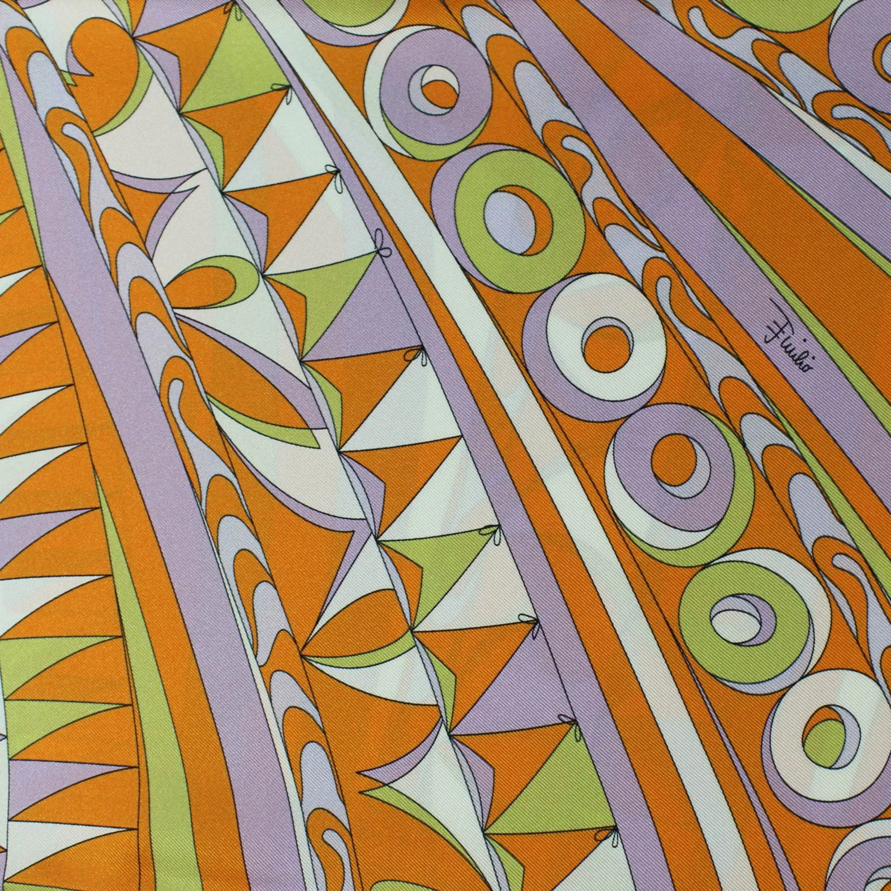 Emilio Pucci Scarf Orange Design - Large 36 Inch Twill Silk Square Scarf SALE