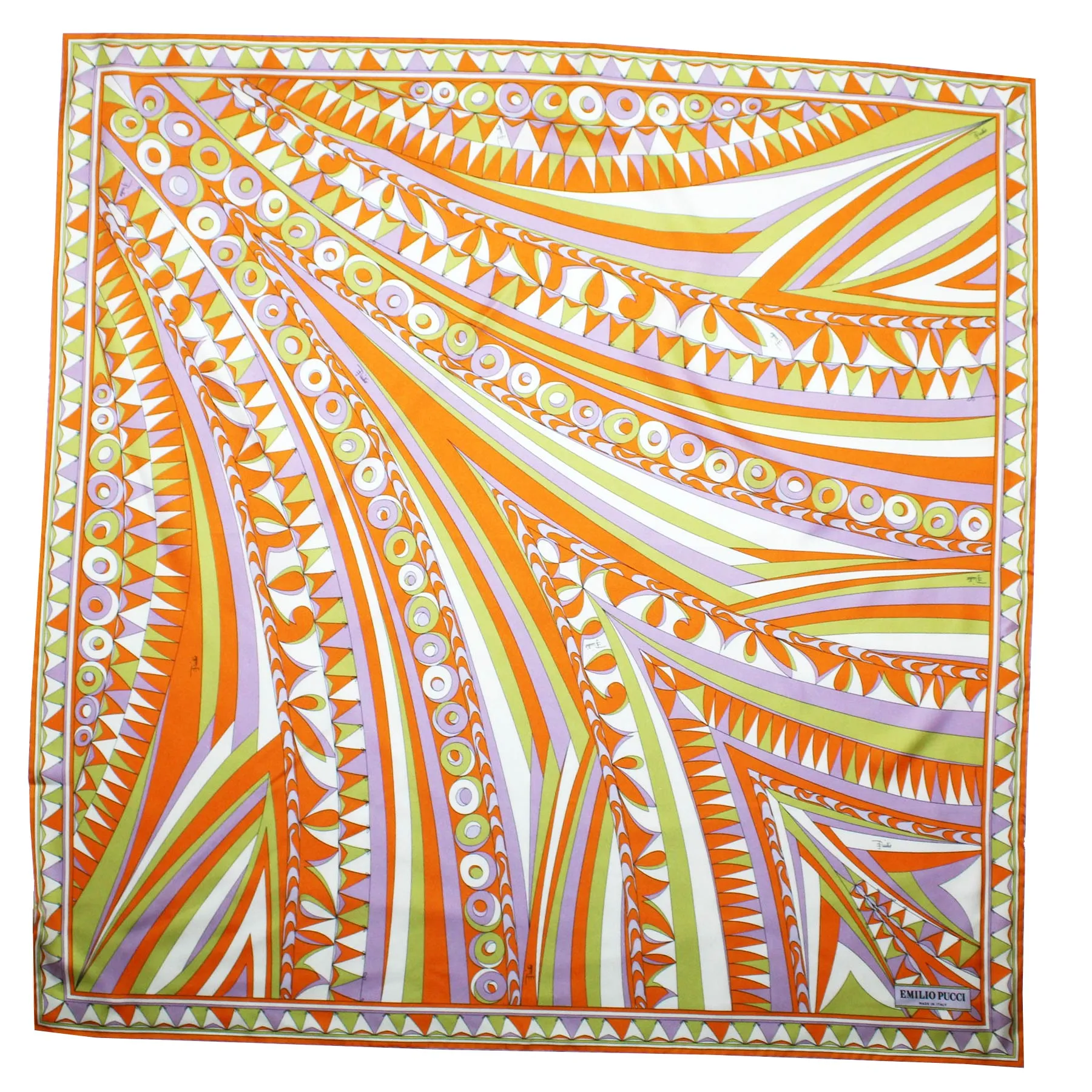 Emilio Pucci Scarf Orange Design - Large 36 Inch Twill Silk Square Scarf SALE