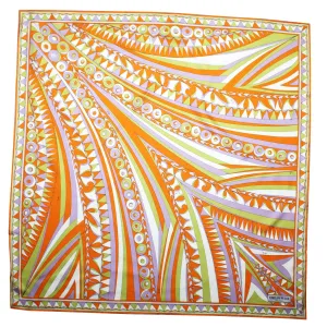 Emilio Pucci Scarf Orange Design - Large 36 Inch Twill Silk Square Scarf SALE