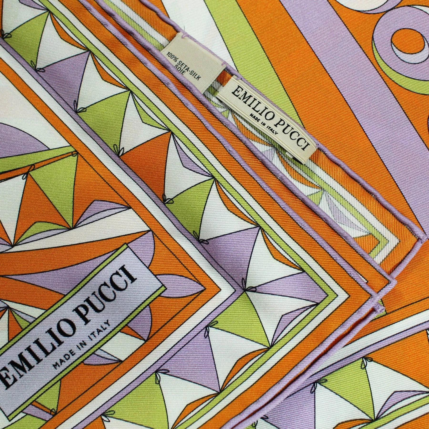 Emilio Pucci Scarf Orange Design - Large 36 Inch Twill Silk Square Scarf SALE
