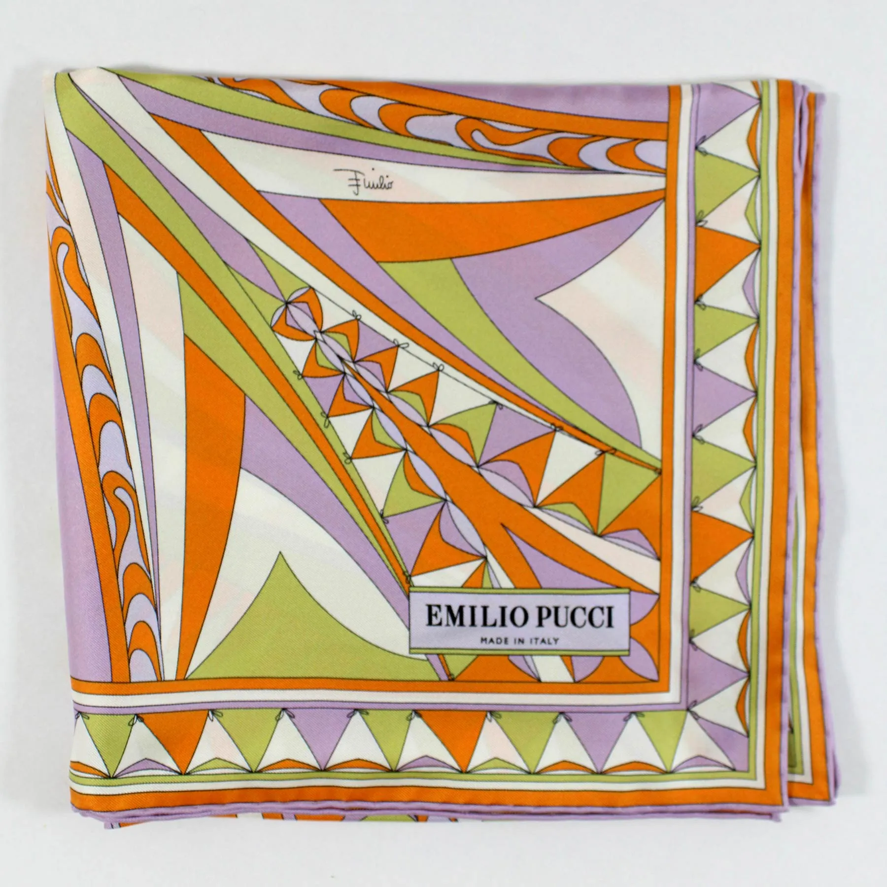 Emilio Pucci Scarf Orange Design - Large 36 Inch Twill Silk Square Scarf SALE