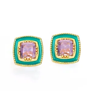 Enamel Amethyst Gold Earrings