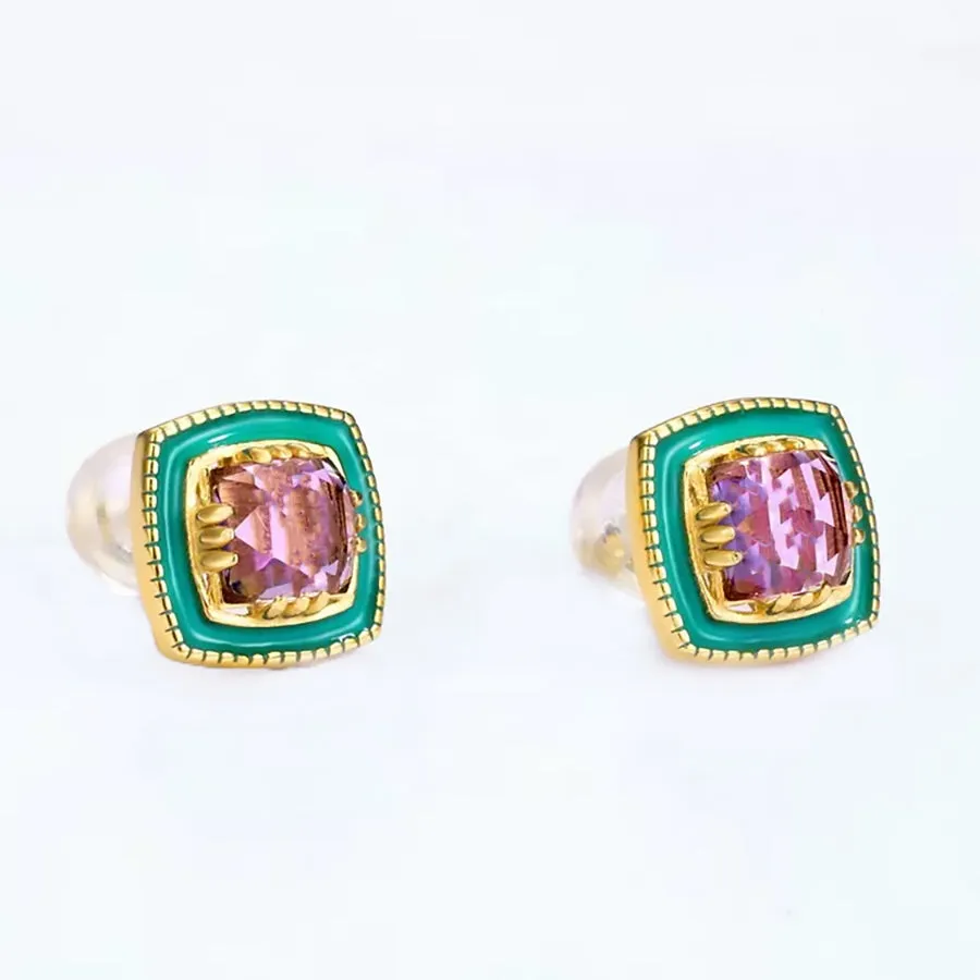 Enamel Amethyst Gold Earrings