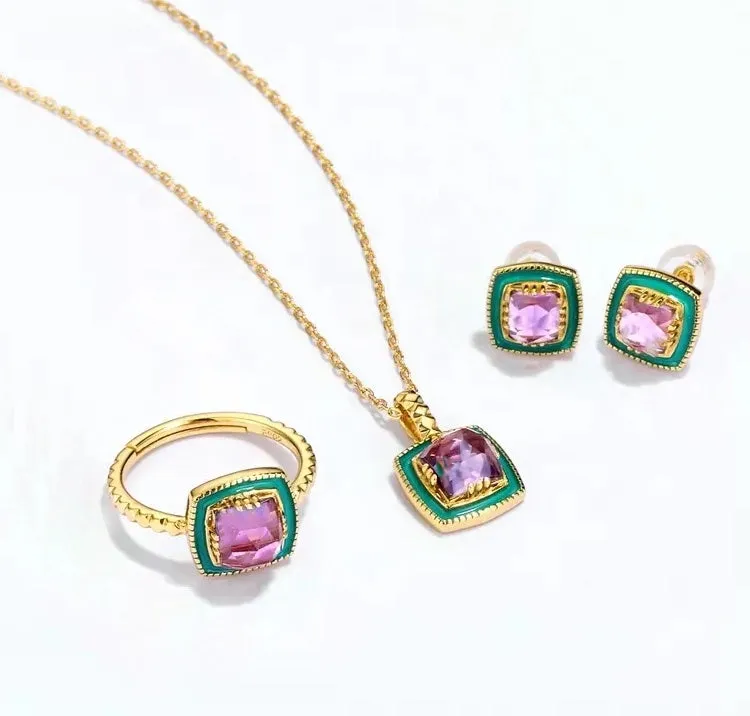 Enamel Amethyst Gold Earrings