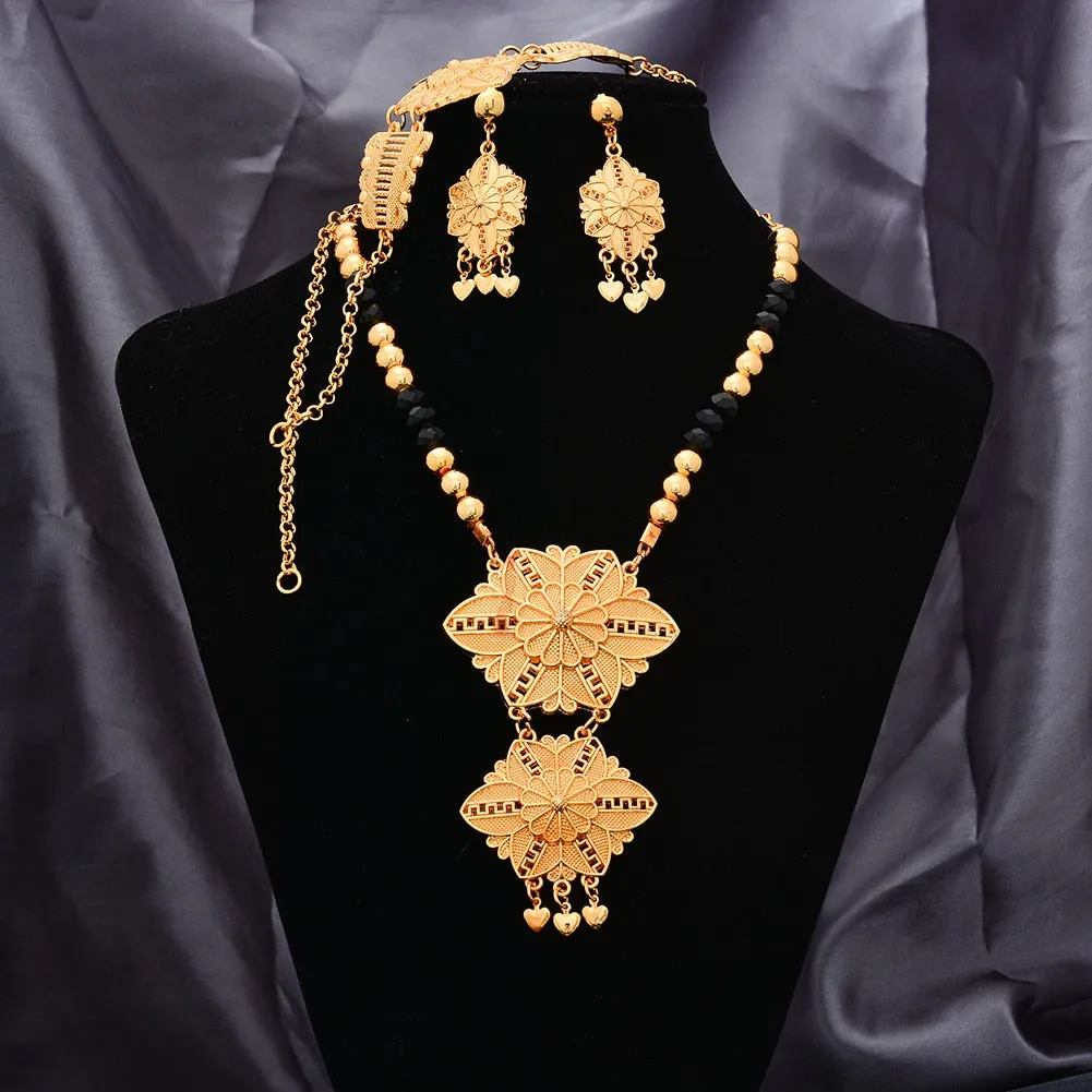 Ethiopian Jewelry Set Dubai Gold Color Jewelry Sets African Flower Jewelry Set