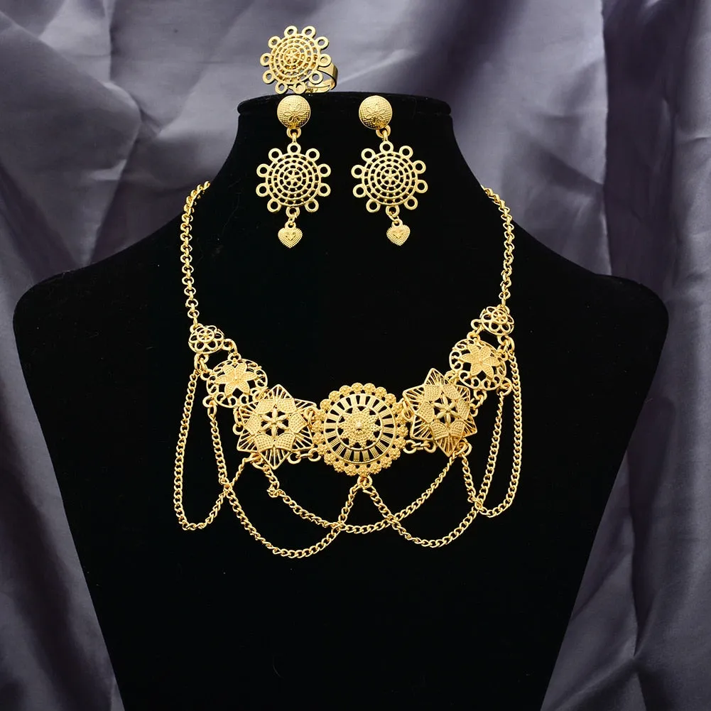 Ethiopian Jewelry Set Dubai Gold Color Jewelry Sets African Flower Jewelry Set