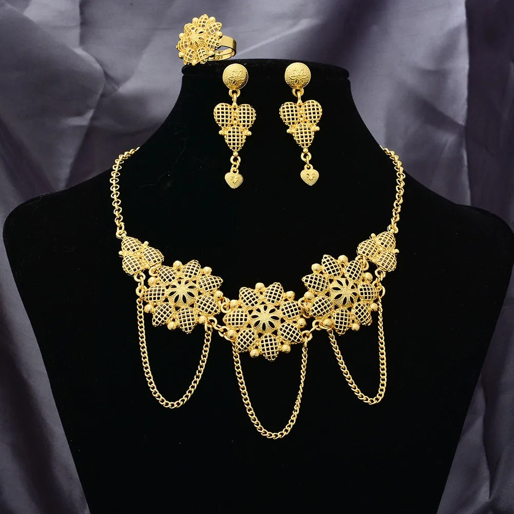 Ethiopian Jewelry Set Dubai Gold Color Jewelry Sets African Flower Jewelry Set