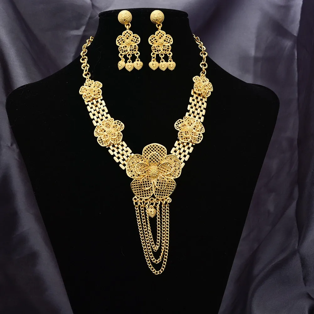 Ethiopian Jewelry Set Dubai Gold Color Jewelry Sets African Flower Jewelry Set