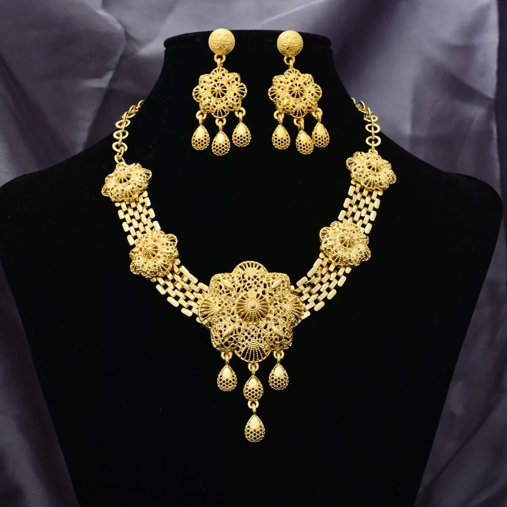 Ethiopian Jewelry Set Dubai Gold Color Jewelry Sets African Flower Jewelry Set