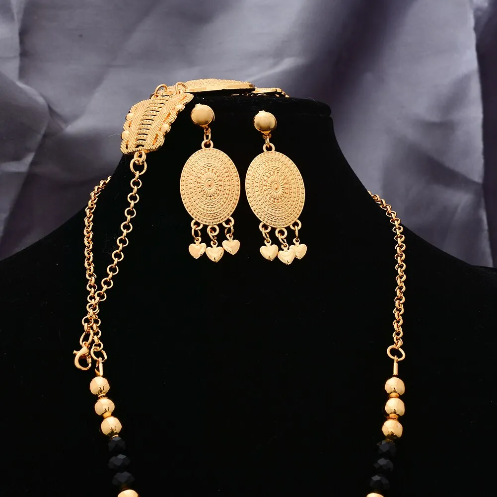 Ethiopian Jewelry Set Dubai Gold Color Jewelry Sets African Flower Jewelry Set