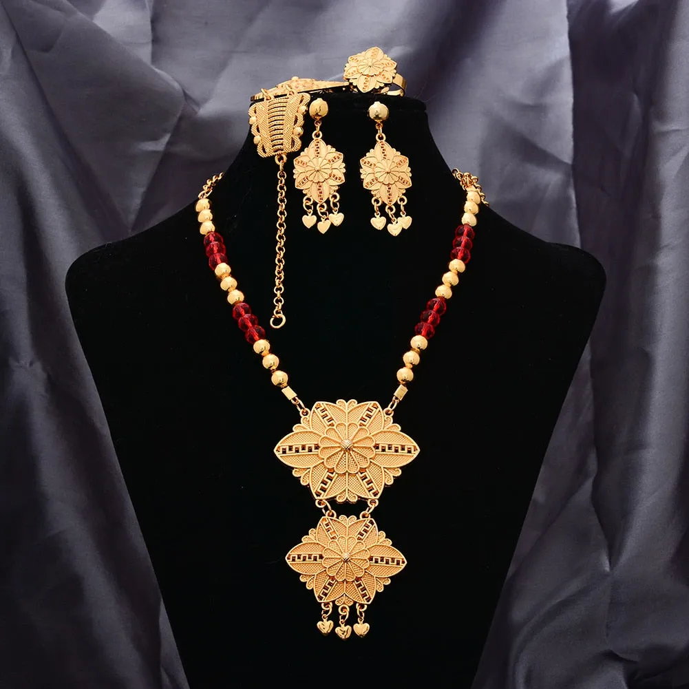 Ethiopian Jewelry Set Dubai Gold Color Jewelry Sets African Flower Jewelry Set