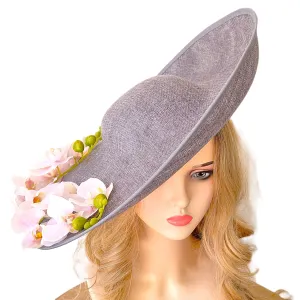Extra Large Ascot Hat Grey White - Wedding Hats - Derby Hats - Church Hats for Ladies