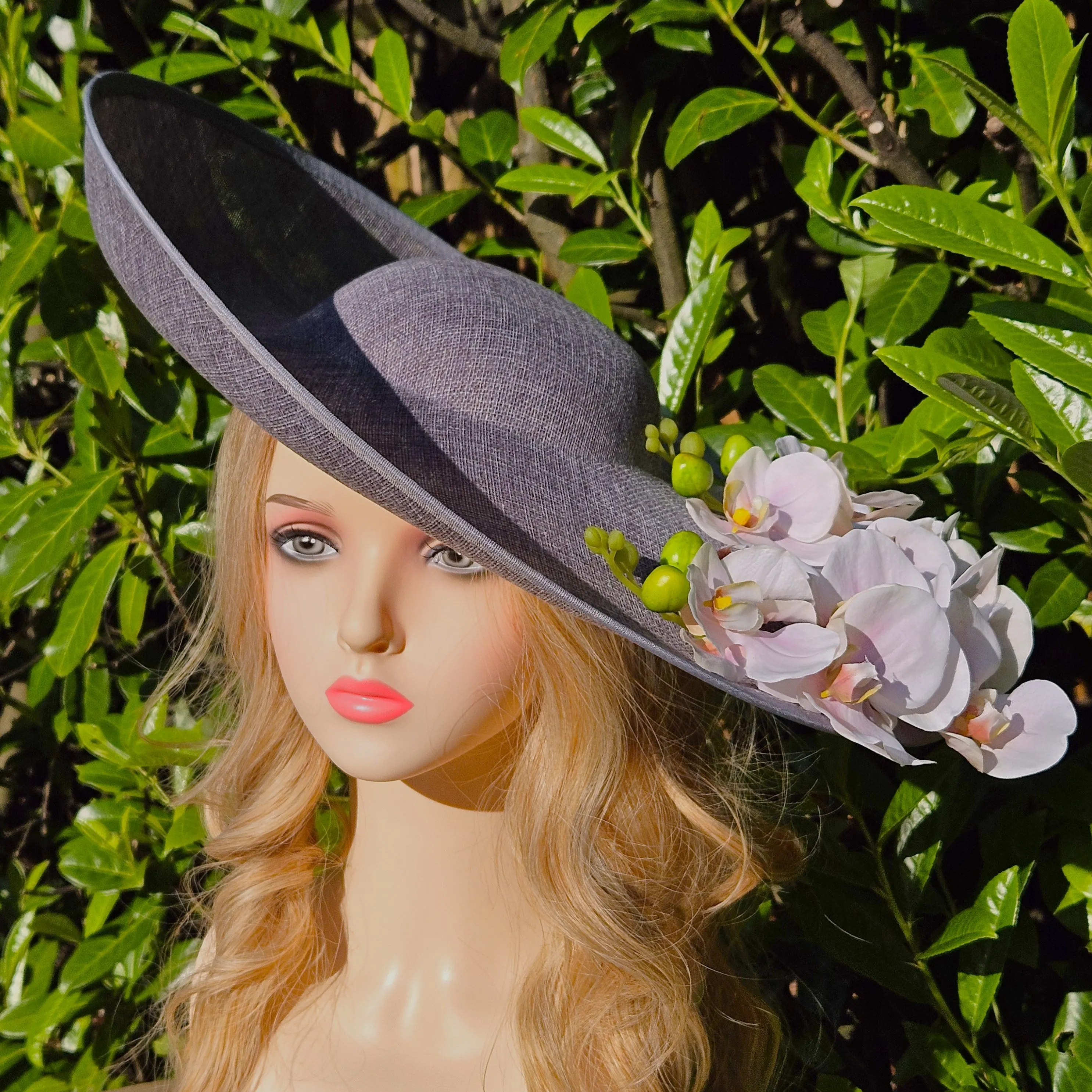 Extra Large Ascot Hat Grey White - Wedding Hats - Derby Hats - Church Hats for Ladies