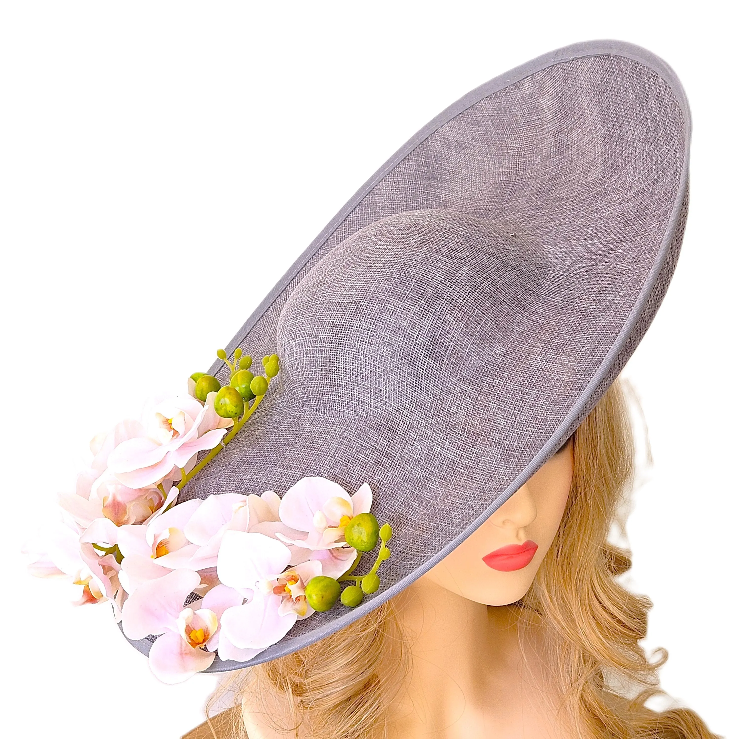 Extra Large Ascot Hat Grey White - Wedding Hats - Derby Hats - Church Hats for Ladies