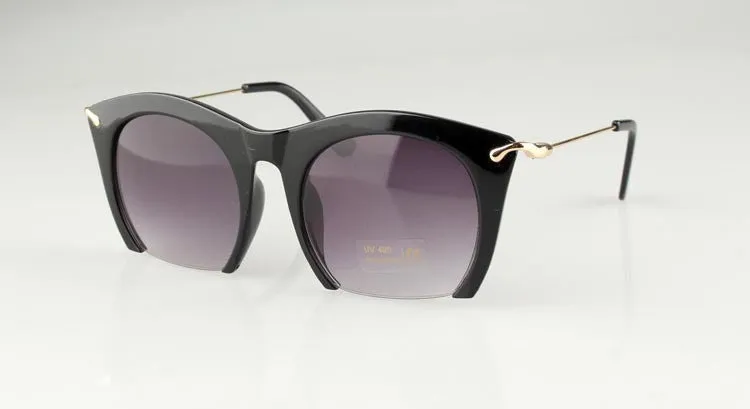 Half rim Sunglasses CAT EYE Sun shades lenses Half frame goggles Women Tinted Sun wear Black Party sunglass Metal