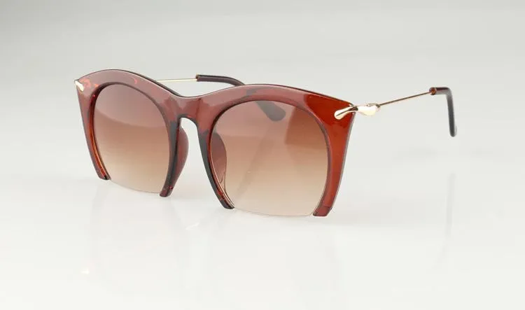 Half rim Sunglasses CAT EYE Sun shades lenses Half frame goggles Women Tinted Sun wear Black Party sunglass Metal