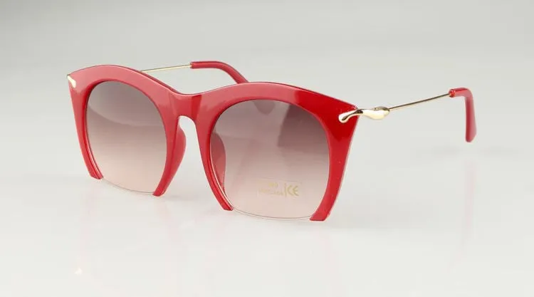 Half rim Sunglasses CAT EYE Sun shades lenses Half frame goggles Women Tinted Sun wear Black Party sunglass Metal