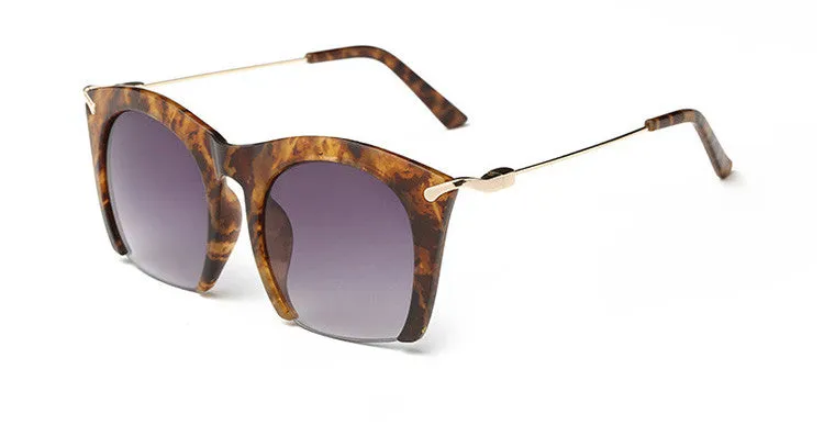 Half rim Sunglasses CAT EYE Sun shades lenses Half frame goggles Women Tinted Sun wear Black Party sunglass Metal