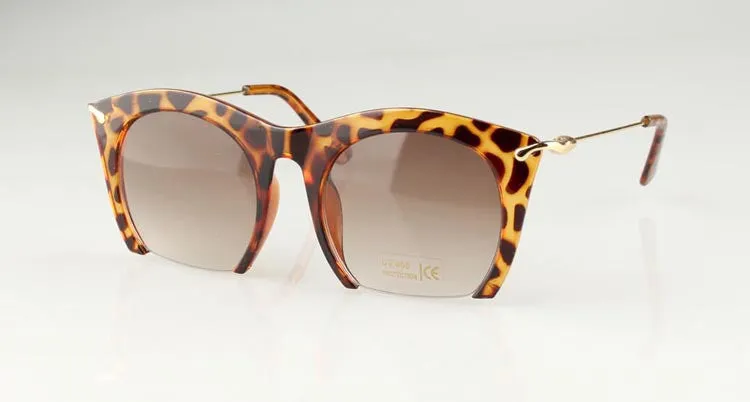 Half rim Sunglasses CAT EYE Sun shades lenses Half frame goggles Women Tinted Sun wear Black Party sunglass Metal