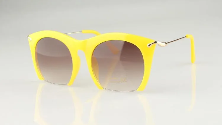 Half rim Sunglasses CAT EYE Sun shades lenses Half frame goggles Women Tinted Sun wear Black Party sunglass Metal
