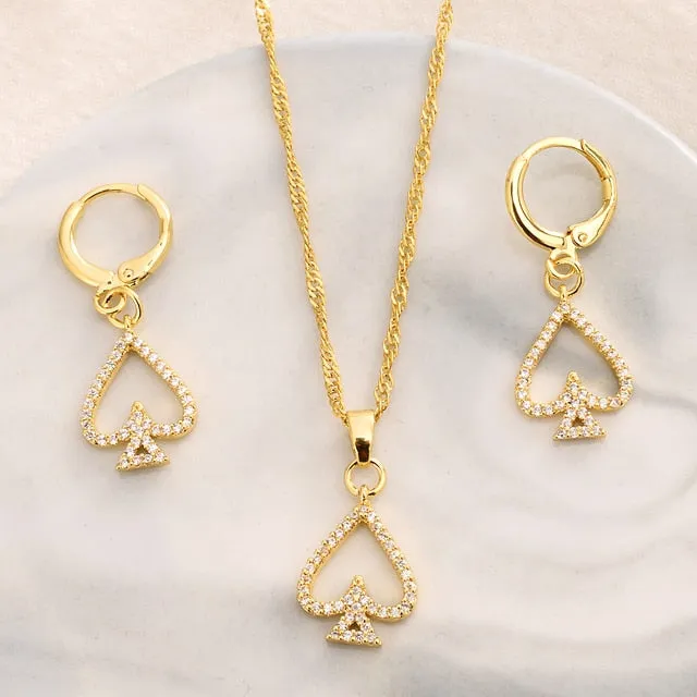 Heart White Blue Green Cubic Zircon Earring Necklace chain Jewelry Sets