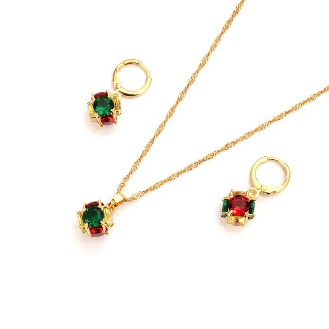 Heart White Blue Green Cubic Zircon Earring Necklace chain Jewelry Sets