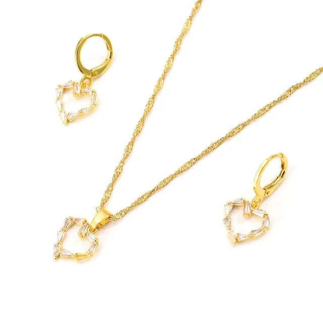 Heart White Blue Green Cubic Zircon Earring Necklace chain Jewelry Sets