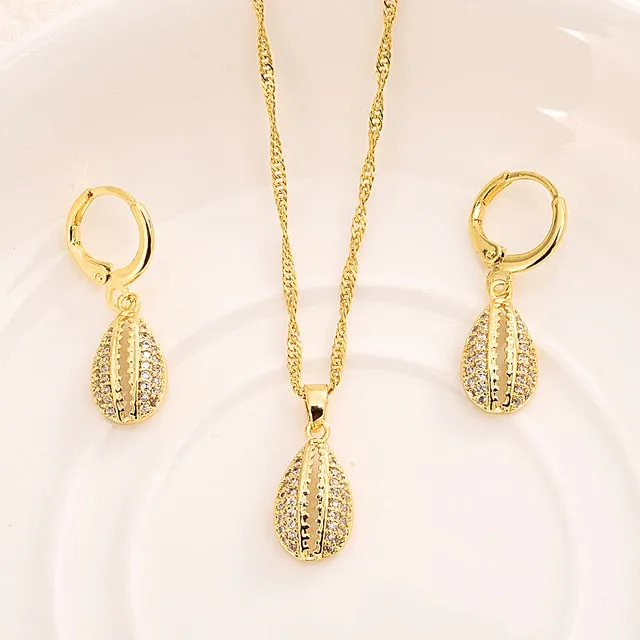 Heart White Blue Green Cubic Zircon Earring Necklace chain Jewelry Sets