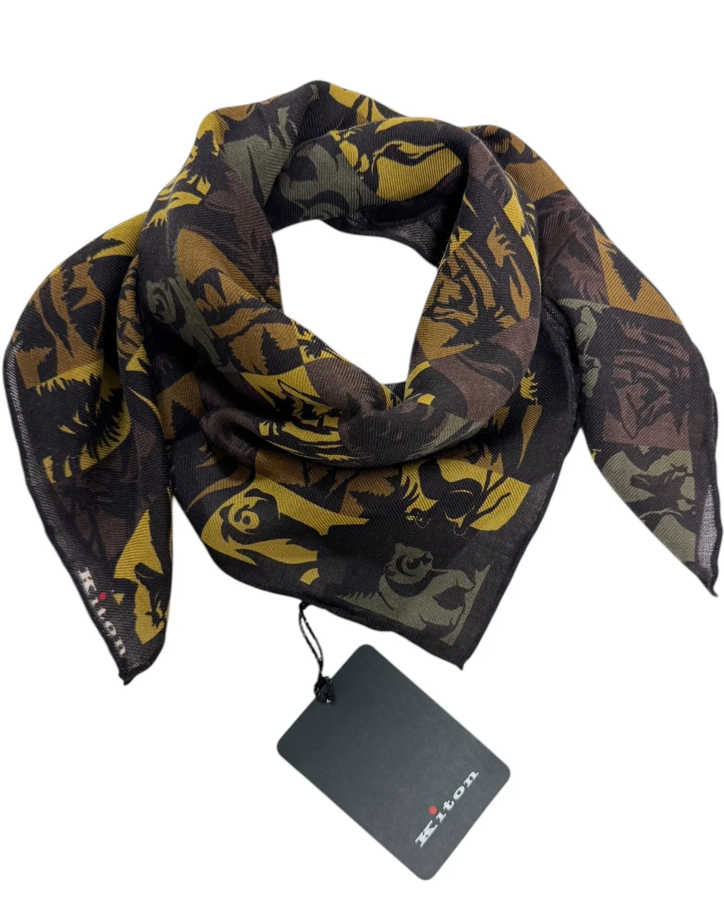 Kiton Small Cashmere Scarf Novelty Men Collection Green Brown