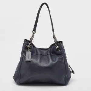 Navy Blue Leather Edie Shoulder Bag