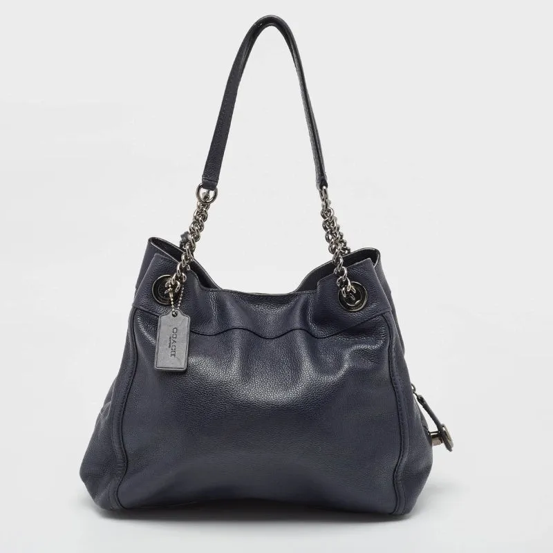 Navy Blue Leather Edie Shoulder Bag