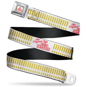 NISSIN CUP NOODLES Logo/Noodle Wave Full Color White/Orange/Red Seatbelt Belt - THE ORIGINAL CUP NOODLES Caterpillar Striping White/Red/Gold Webbing