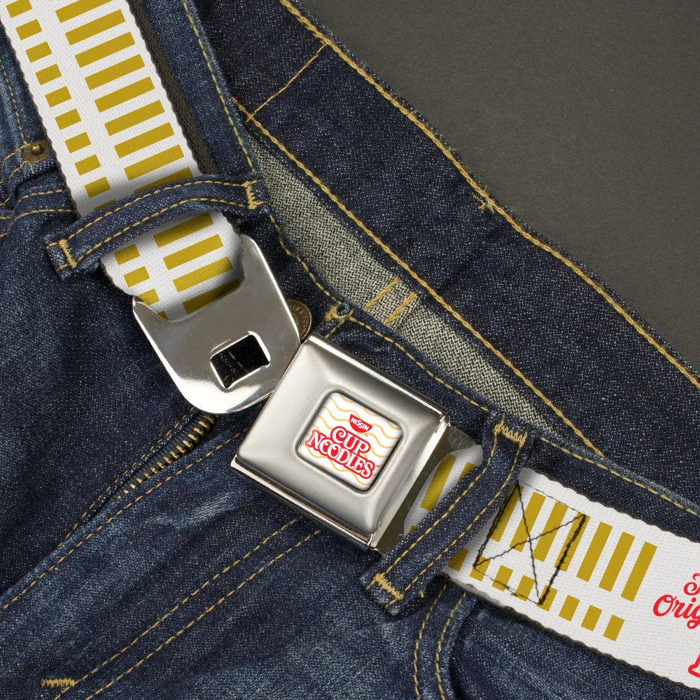 NISSIN CUP NOODLES Logo/Noodle Wave Full Color White/Orange/Red Seatbelt Belt - THE ORIGINAL CUP NOODLES Caterpillar Striping White/Red/Gold Webbing