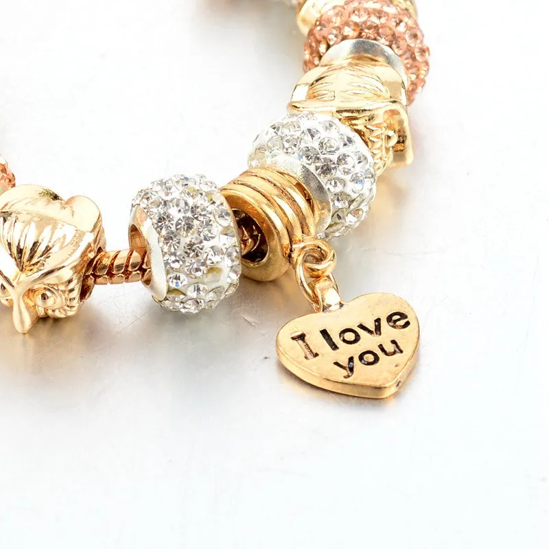 Rose Gold Love Charm Bracelets & Bangles For Women Crystal Beads Friendship Bracelet Femme Famous Brand Turkish Jewelry