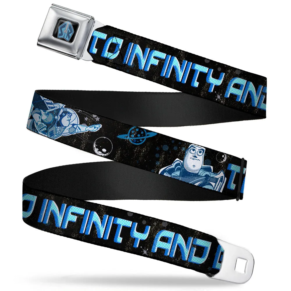 Space Ranger SR Logo Full Color Black/Blue Seatbelt Belt - Buzz Poses/Stars TO INFINITY AND BEYOND Black/Blues Webbing