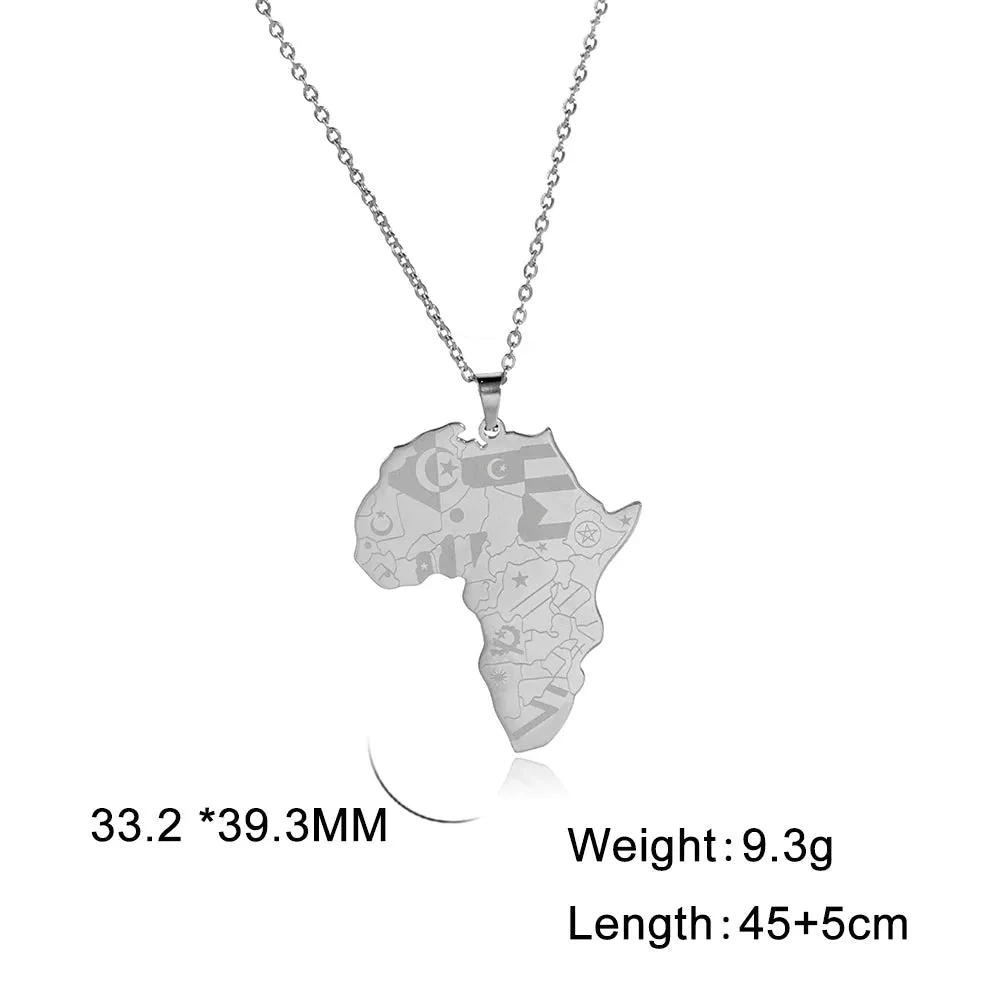 Stainless Steel Africa Map Necklaces: Choker Chain with Hollow Map Pendant