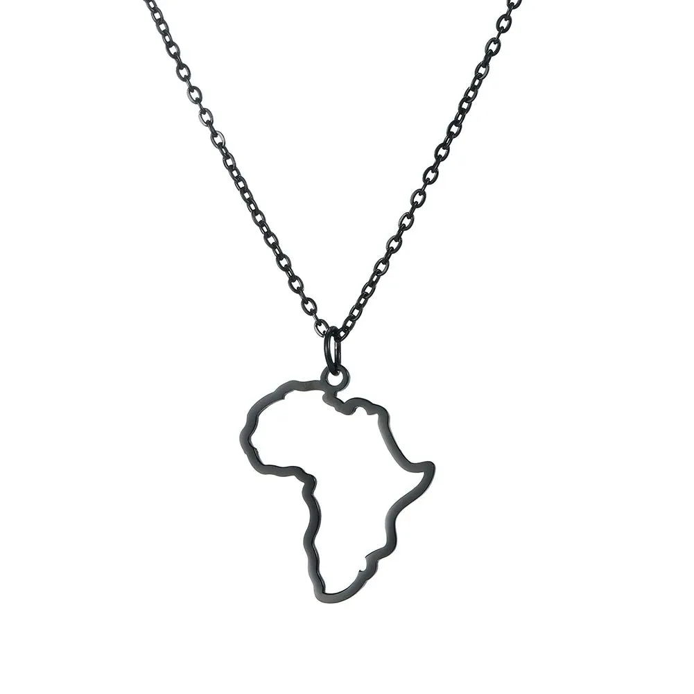 Stainless Steel Africa Map Necklaces: Choker Chain with Hollow Map Pendant