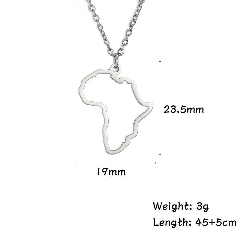 Stainless Steel Africa Map Necklaces: Choker Chain with Hollow Map Pendant