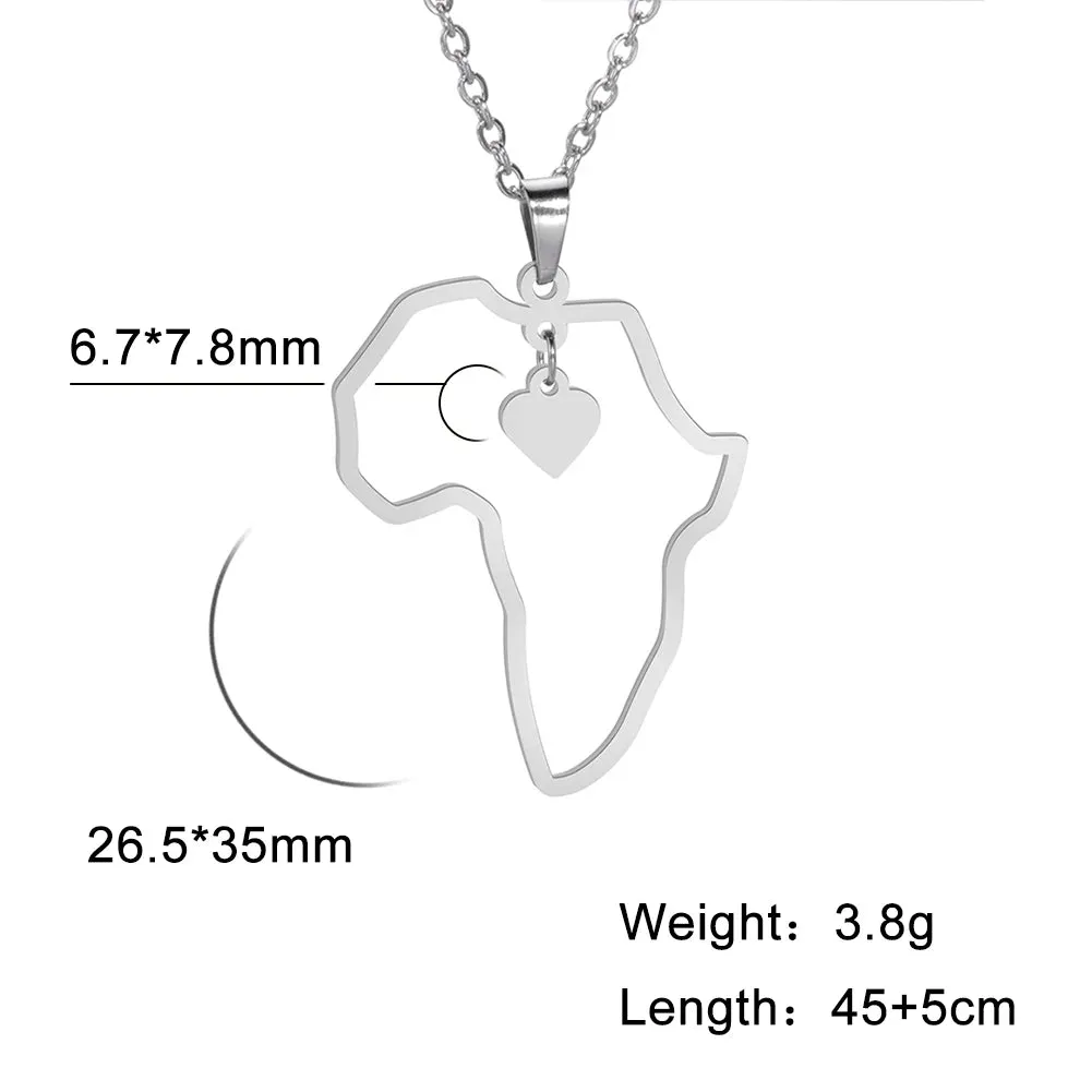 Stainless Steel Africa Map Necklaces: Choker Chain with Hollow Map Pendant