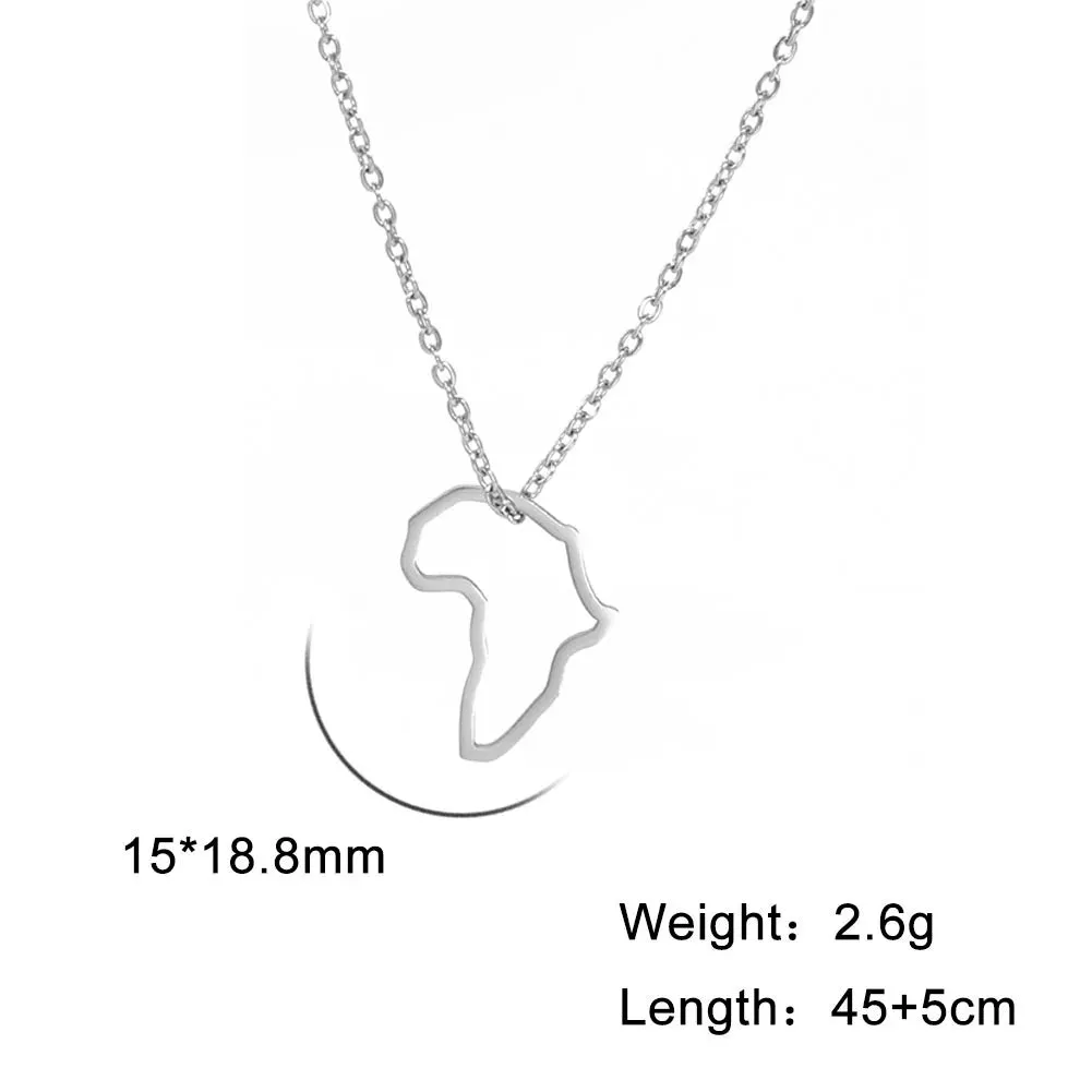 Stainless Steel Africa Map Necklaces: Choker Chain with Hollow Map Pendant