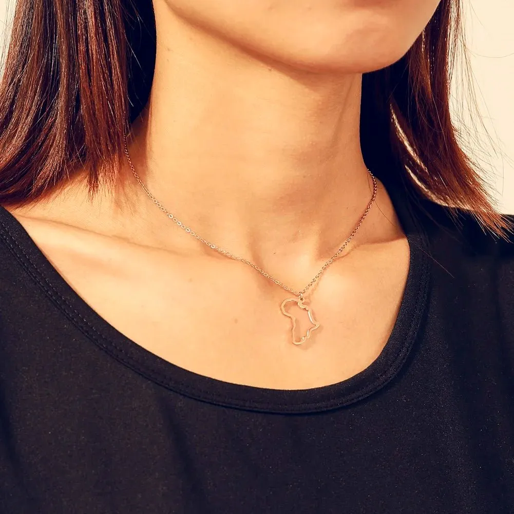 Stainless Steel Africa Map Necklaces: Choker Chain with Hollow Map Pendant