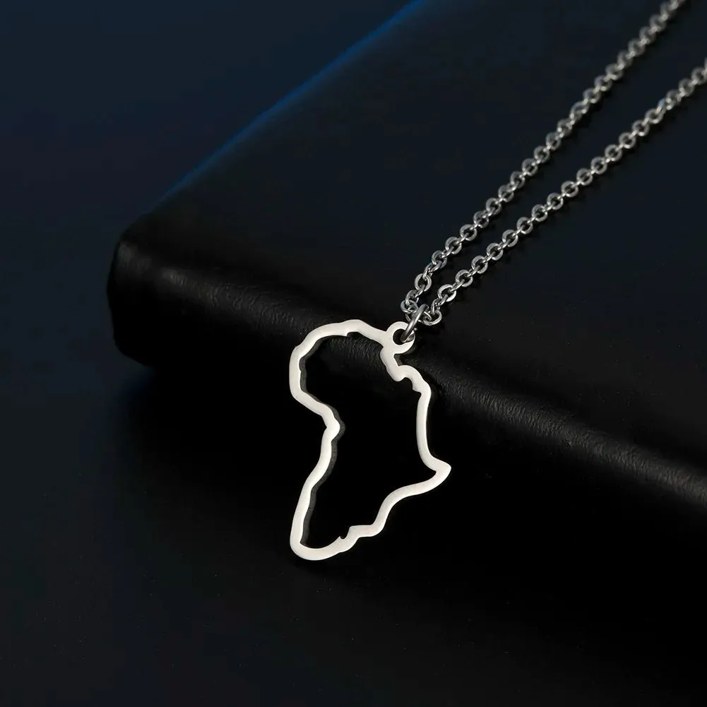 Stainless Steel Africa Map Necklaces: Choker Chain with Hollow Map Pendant