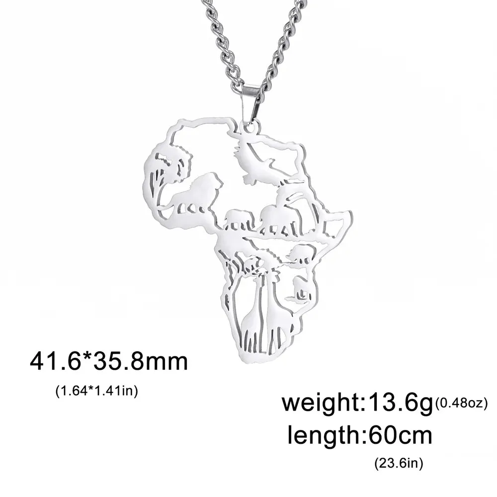 Stainless Steel Africa Map Necklaces: Choker Chain with Hollow Map Pendant