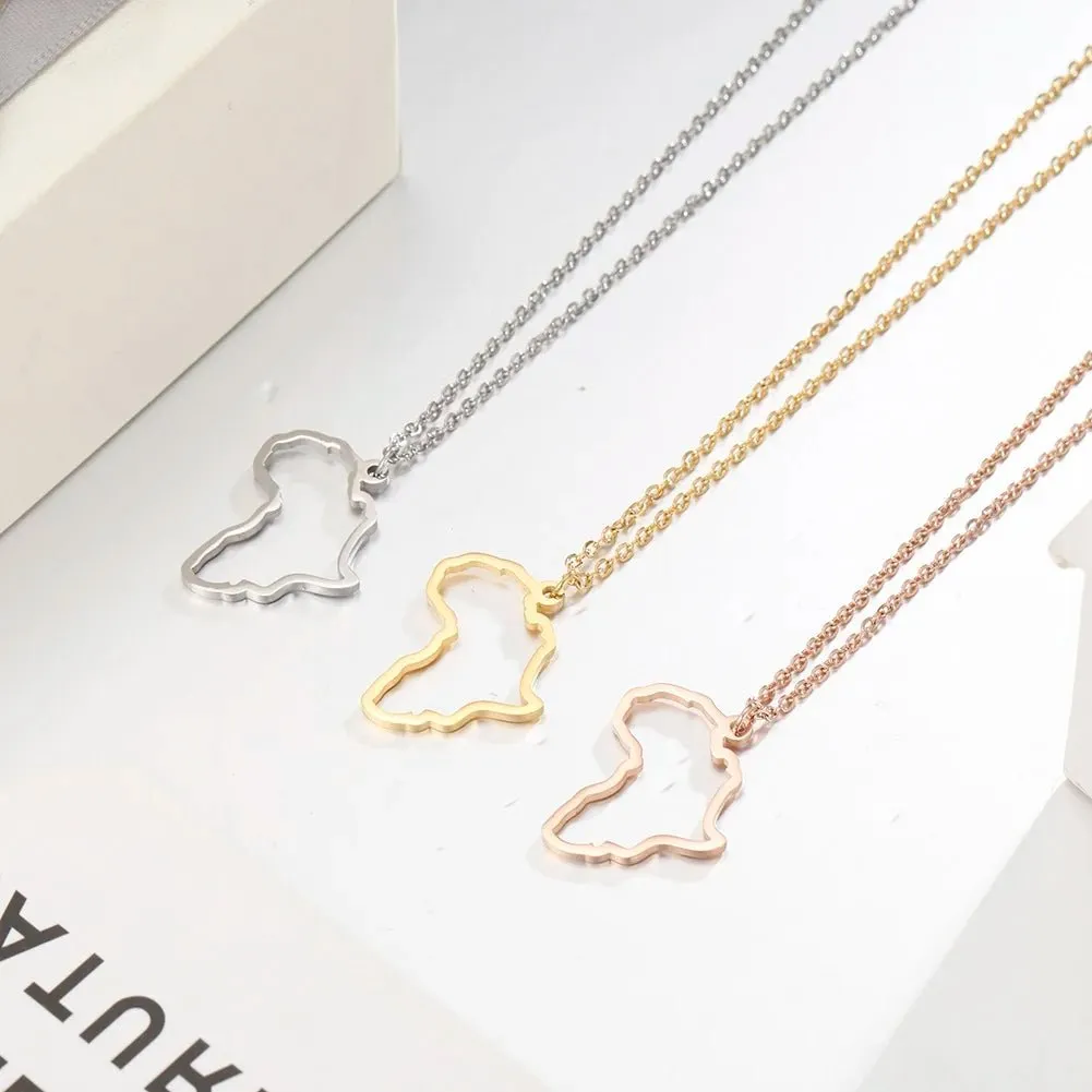 Stainless Steel Africa Map Necklaces: Choker Chain with Hollow Map Pendant