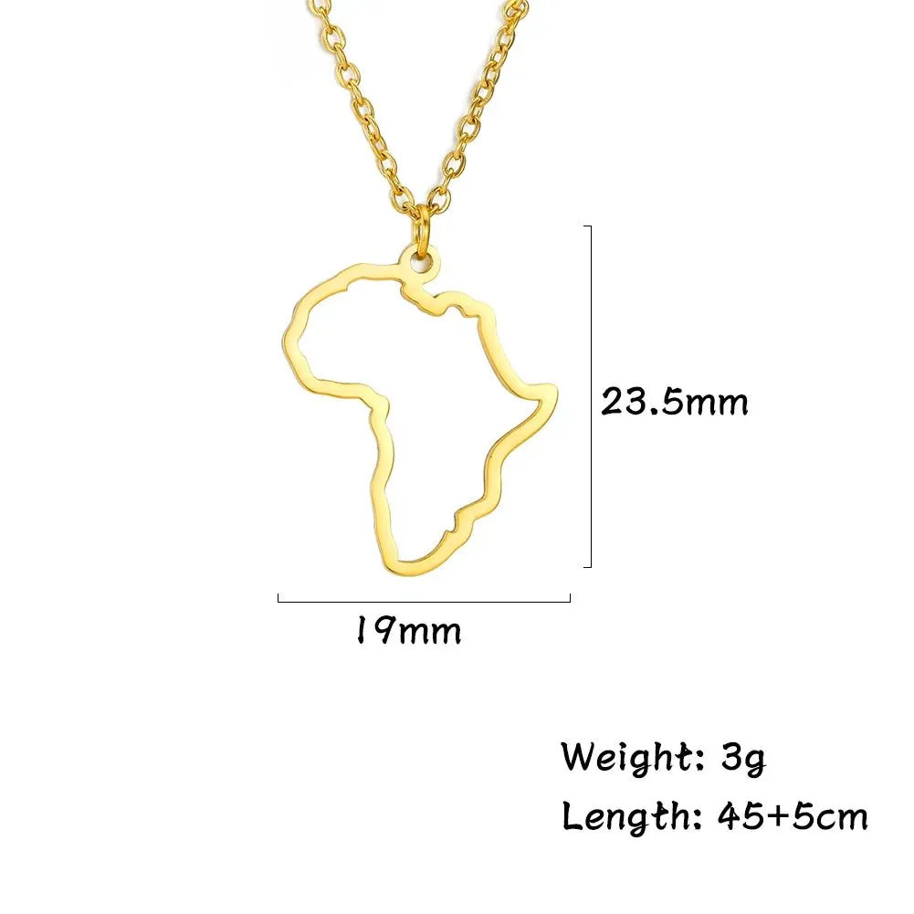 Stainless Steel Africa Map Necklaces: Choker Chain with Hollow Map Pendant