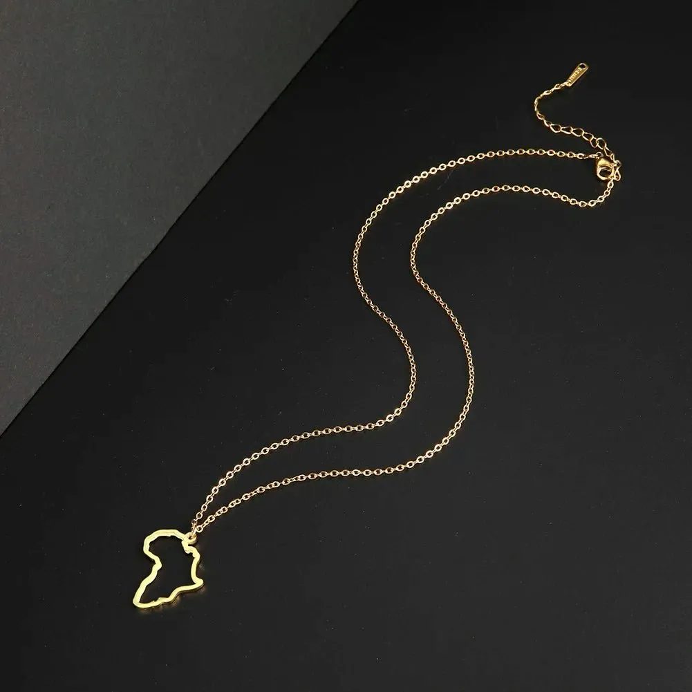 Stainless Steel Africa Map Necklaces: Choker Chain with Hollow Map Pendant