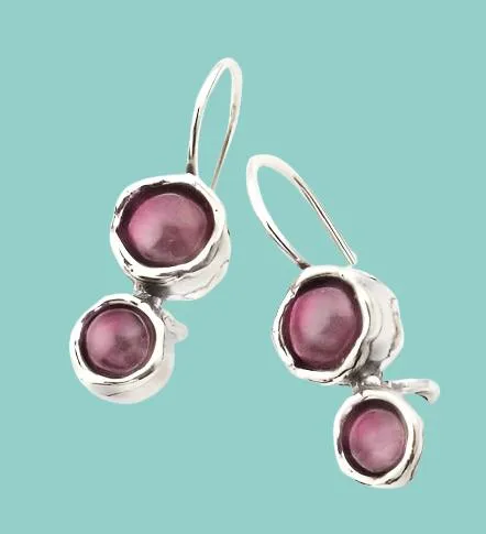 Sterling silver earrings, Garnet Earrings, drop earrings, Dangle earrings, Israeli designer jewelry
